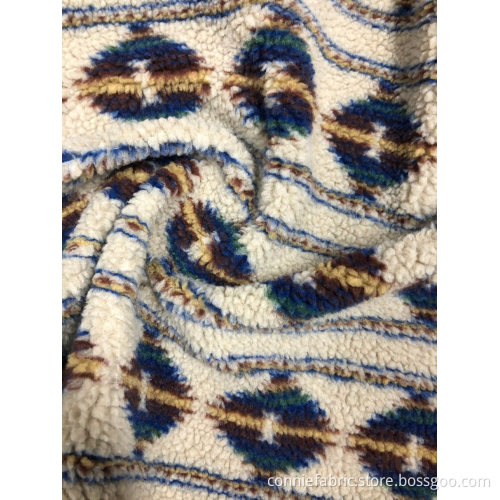 100%Polyester Sherpa Jacquard Knitted Fabric with print